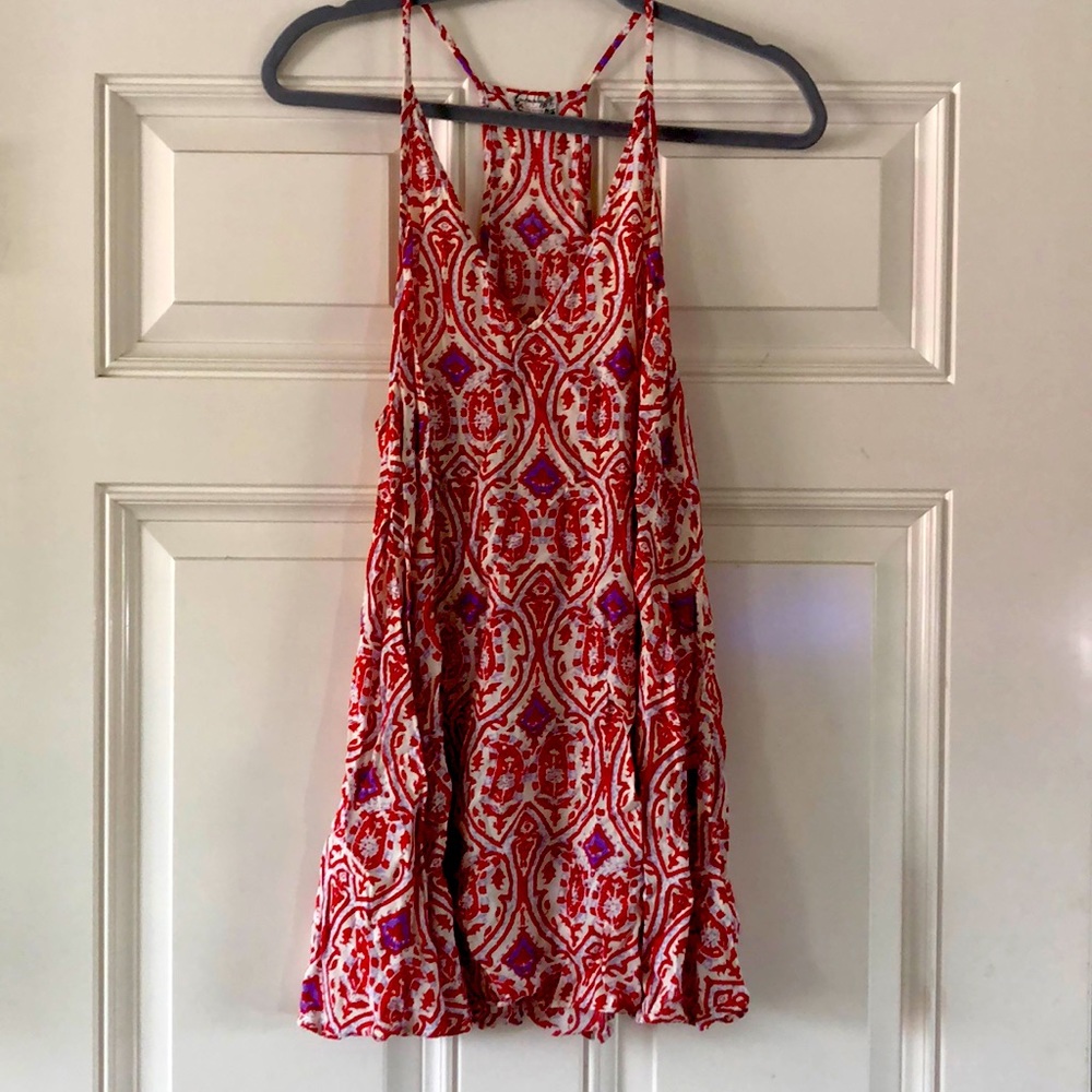Free People Red and Purple Patterned Chemise